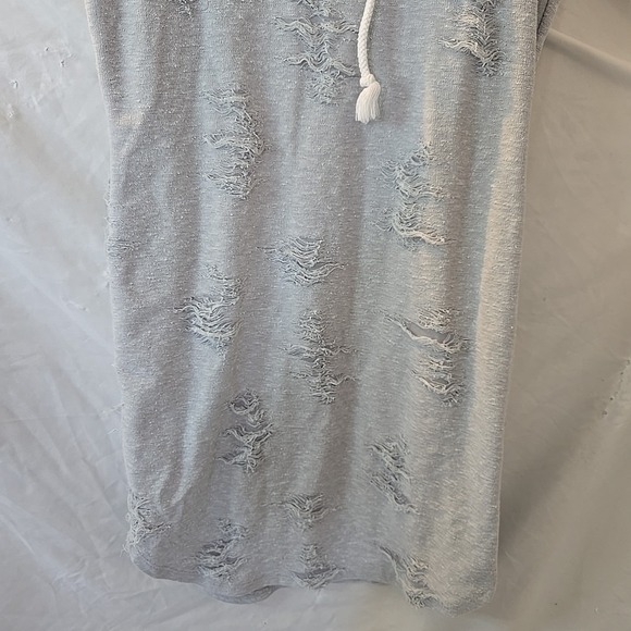 May Pink Hooded All-Over Distressed Sleeveless Dress Casual Tunic Gray Y2K - Picture 3 of 12